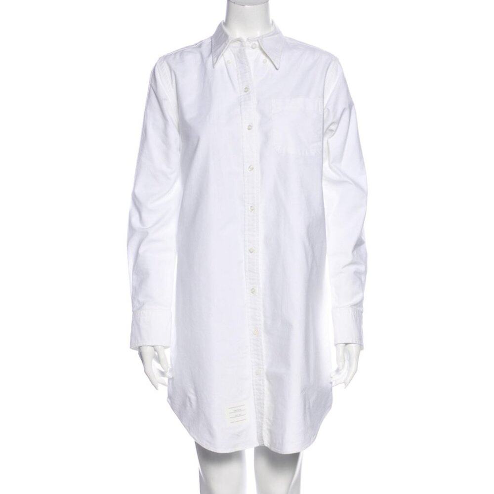 Thom Browne Knee-Length White Button Down Shirt Dress, Large